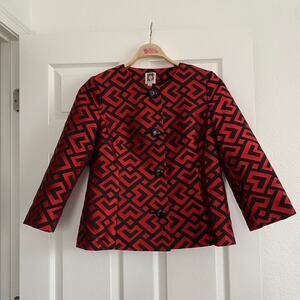 Ann Klein Suit Separates Blazer Jacket Red & Black Geometric Lined Women's 10